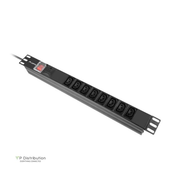 POWER DISTRIBUTION UNIT (PDU) 19" LANBERG 1U 16A 2M 8X IEC C13 SOCKETS BLACK C20