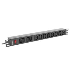POWER DISTRIBUTION UNIT (PDU) 19" LANBERG 1U 16A 2M 2X C19 8X IEC C13 SOCKETS BLACK C20