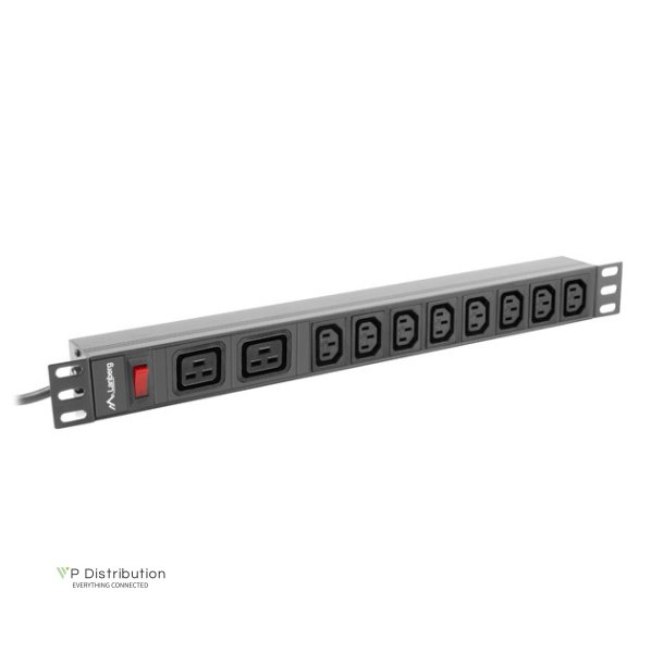 POWER DISTRIBUTION UNIT (PDU) 19" LANBERG 1U 16A 2M 2X C19 8X IEC C13 SOCKETS BLACK C20