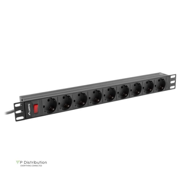 POWER DISTRIBUTION UNIT (PDU) 19" LANBERG 1U 16A 9X SCHUKO OUTLETS 3M BLACK