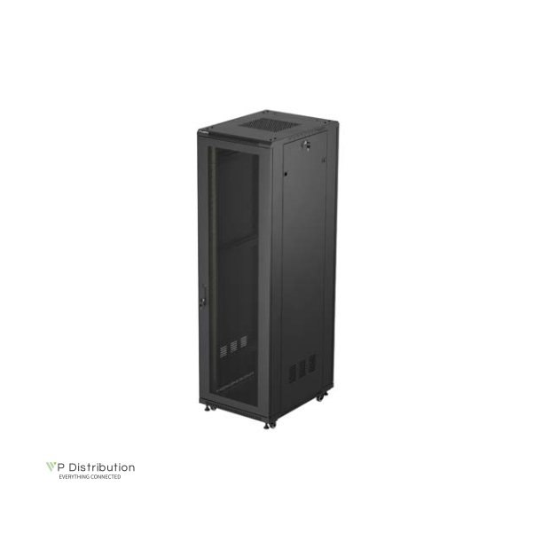 RACK CABINET 19" FREE-STANDING 42U/600X800 (FLAT PACK) WITH MESH DOOR BLACK LANBERG