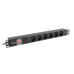 POWER DISTRIBUTION UNIT (PDU) 19" LANBERG 1U 16A 6X FRENCH OUTLETS 2M BLACK