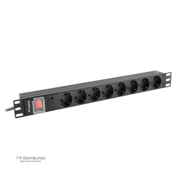 POWER DISTRIBUTION UNIT (PDU) 19" LANBERG 1U 16A 2M 8X SCHUKO OUTLETS BLACK