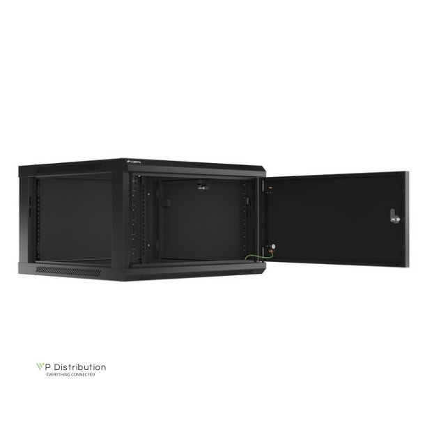 RACK CABINET 19" WALL-MOUNT 6U/600X600 (FLAT PACK) WITH METAL DOOR BLACK LANBERG