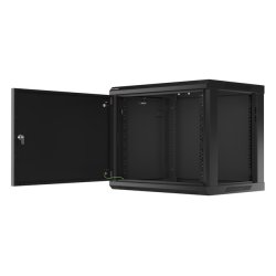 RACK CABINET 19" WALL-MOUNT 9U/600X450 (FLAT PACK) WITH METAL DOOR  BLACK LANBERG