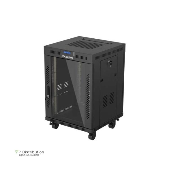RACK CABINET 19" FREE-STANDING 15U/600X600 (FLAT PACK) WITH GLASS DOOR LCD BLACK LANBERG V2