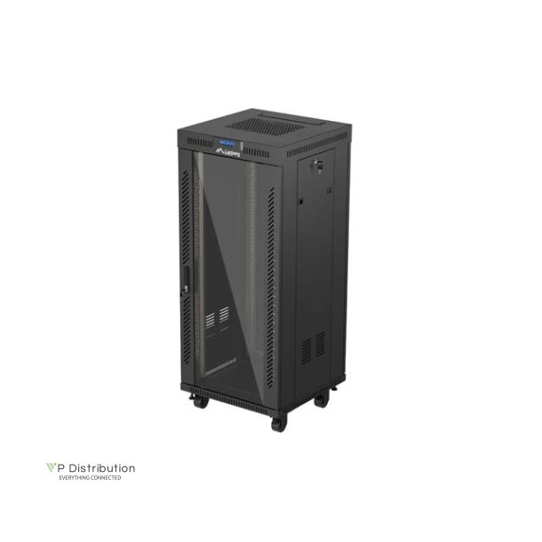 RACK CABINET 19" FREE-STANDING 27U/600X600 (FLAT PACK) WITH GLASS DOOR LCD BLACK LANBERG V2