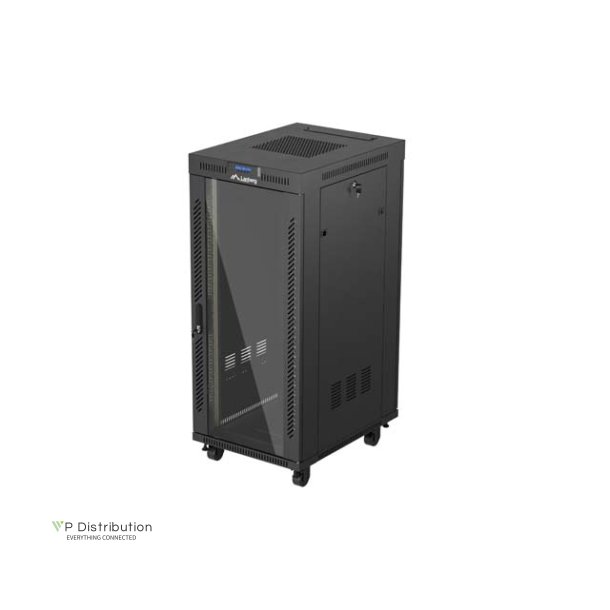 RACK CABINET 19" FREE-STANDING 27U/600X800 (FLAT PACK) WITH GLASS DOOR LCD BLACK LANBERG V2