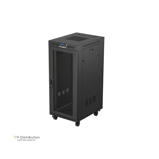 RACK CABINET 19" FREE-STANDING 27U/600X800 (FLAT PACK) WITH MESH DOOR LCD BLACK LANBERG V2