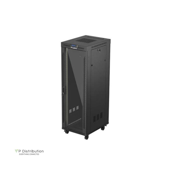 RACK CABINET 19" FREE-STANDING 37U/600X800 (FLAT PACK) WITH GLASS DOOR LCD BLACK LANBERG V2
