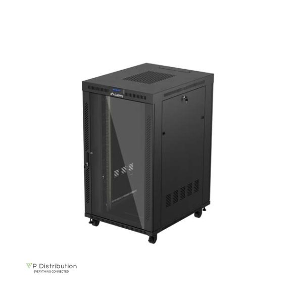 RACK CABINET 19" FREE-STANDING 27U/800X1000 (FLAT PACK) WITH GLASS DOOR LCD BLACK LANBERG V2