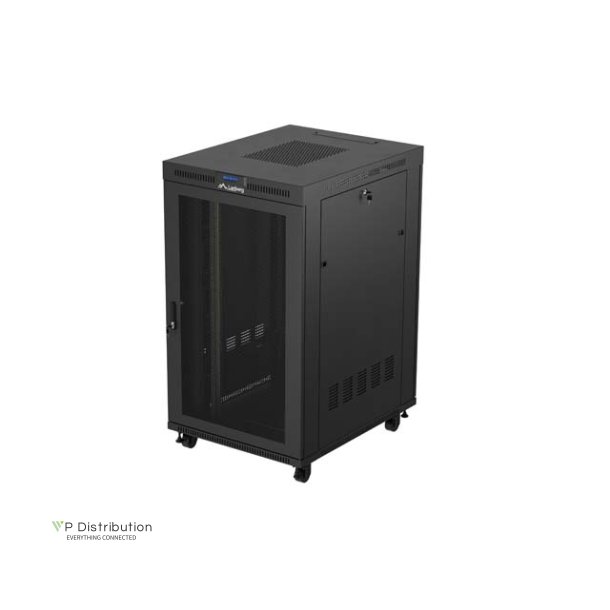 RACK CABINET 19" FREE-STANDING 27U/800X1000 (FLAT PACK) WITH MESH DOOR LCD BLACK LANBERG V2
