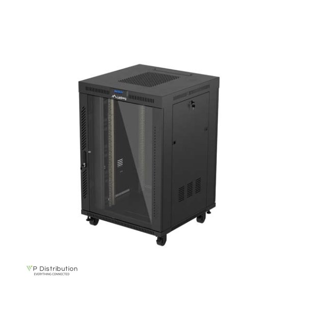 RACK CABINET 19" FREE-STANDING 22U/800X800 (FLAT PACK) WITH GLASS DOOR LCD BLACK LANBERG V2