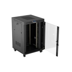 RACK CABINET 19" FREE-STANDING 22U/800X800 (FLAT PACK) WITH GLASS DOOR LCD BLACK LANBERG V2