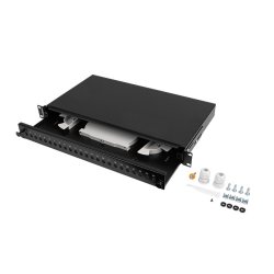 RACKMOUNT 19" 1U FIBER PATCH PANEL LANBERG 24XST / 24XFC BLACK + ACCESSORIES