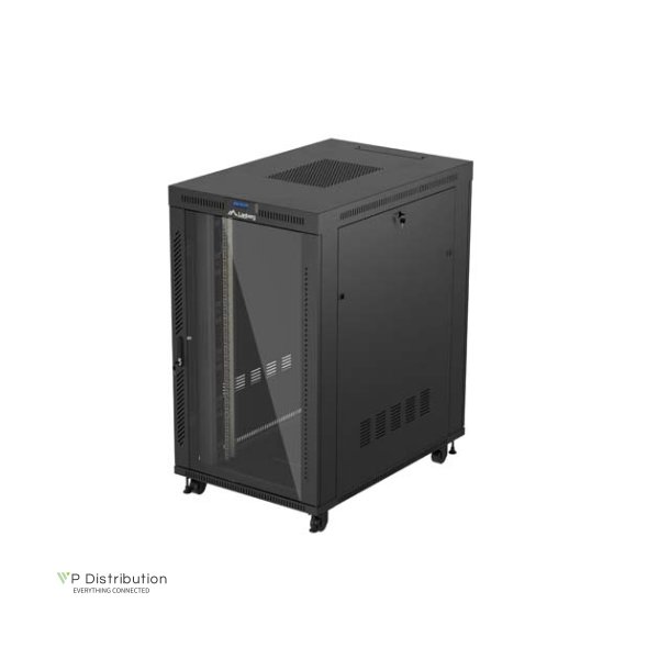 RACK CABINET 19" FREE-STANDING 27U/800X1200 (FLAT PACK) WITH GLASS DOOR LCD BLACK LANBERG