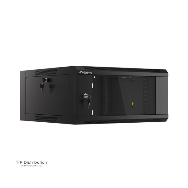 RACK CABINET 19" WALL-MOUNTED 4U/600 WITH GLASS DOOR BLACK LANBERG (ASSEMBLED)