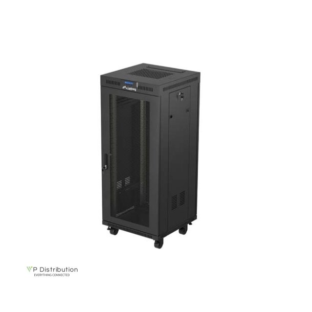 RACK CABINET 19" FREE-STANDING 27U/600X600 (FLAT PACK) WITH MESH DOOR LCD BLACK LANBERG V2