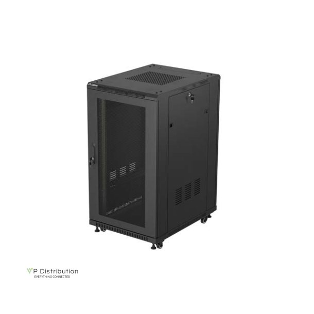 RACK CABINET 19" FREE-STANDING 22U/600X800 (FLAT PACK) WITH MESH DOOR BLACK LANBERG