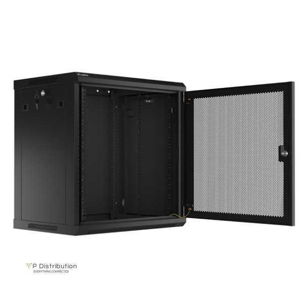 RACK CABINET 19" WALL-MOUNT 12U/600X450 (FLAT PACK) WITH PERFORATED DOOR BLACK LANBERG