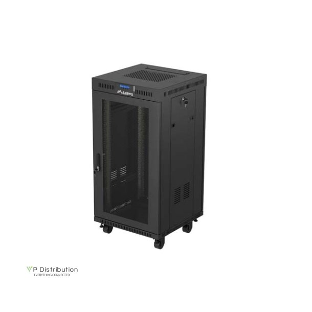 RACK CABINET 19" FREE-STANDING 22U/600X600 (FLAT PACK) WITH MESH DOOR LCD BLACK LANBERG V2