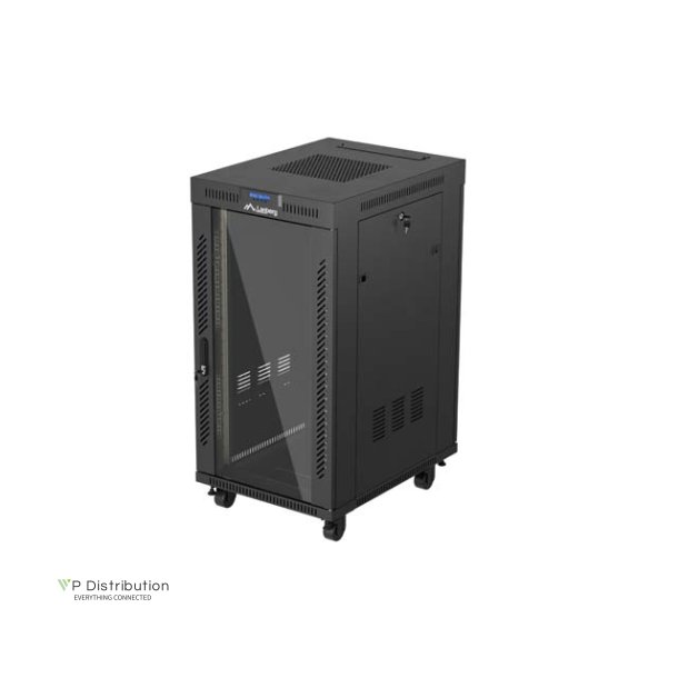 RACK CABINET 19" FREE-STANDING 22U/600X800 (FLAT PACK) WITH GLASS DOOR LCD BLACK LANBERG V2