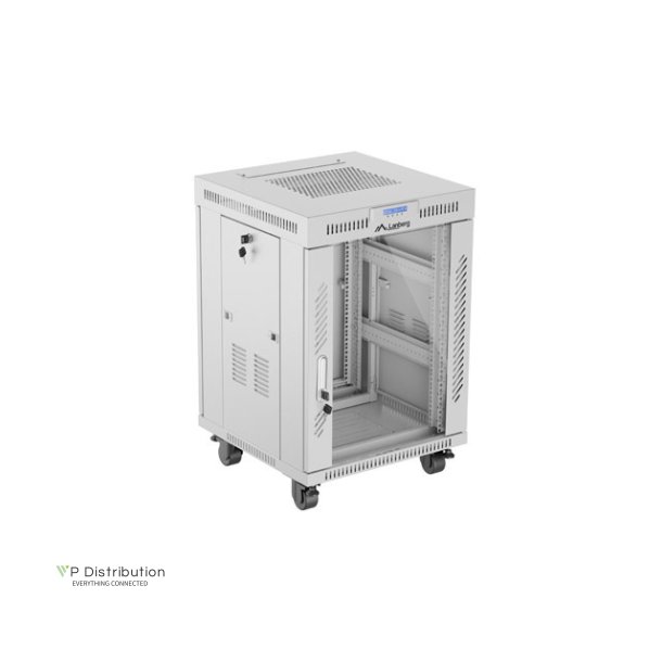 RACK CABINET 19" FREE-STANDING 15U/600X600 (FLAT PACK) WITH GLASS DOOR LCD GREY LANBERG V2