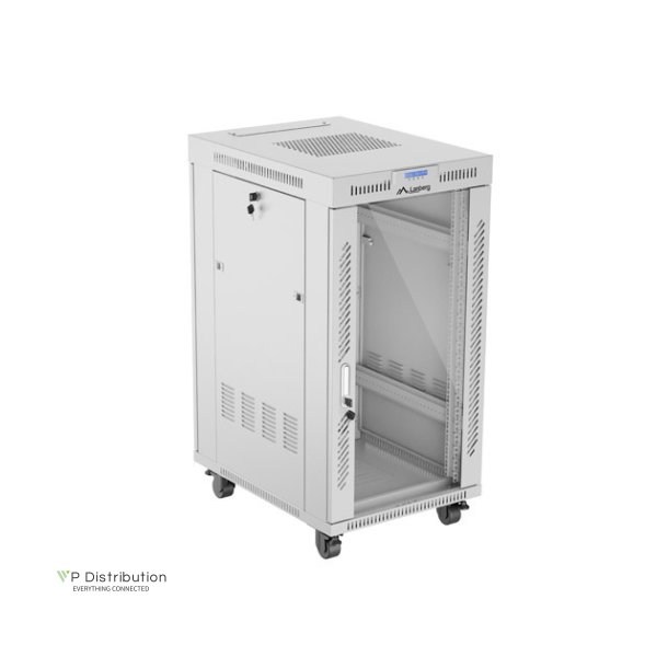 RACK CABINET 19" FREE-STANDING 22U/600X800 (FLAT PACK) WITH GLASS DOOR LCD GREY LANBERG V2