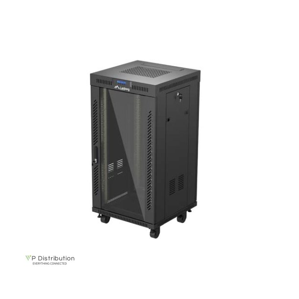 RACK CABINET 19" FREE-STANDING 22U/600X600 (FLAT PACK) WITH GLASS DOOR LCD BLACK LANBERG V2