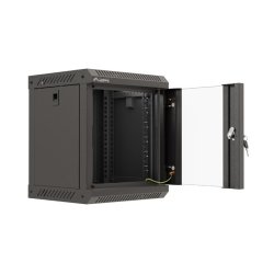 RACK CABINET 10" WALL-MOUNT 6U/300X300 (FLAT PACK) WITH GLASS DOOR BLACK LANBERG