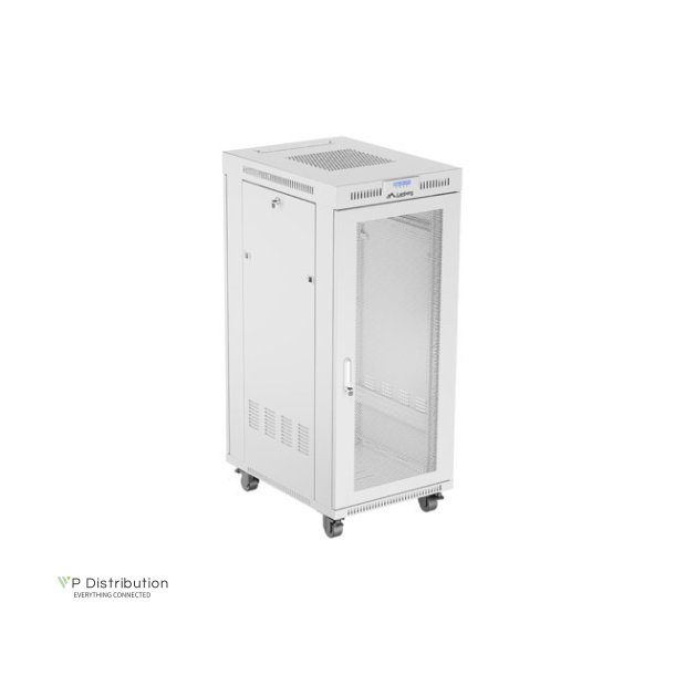 RACK CABINET 19" FREE-STANDING 27U/600X800 (FLAT PACK) WITH MESH DOOR LCD GREY LANBERG