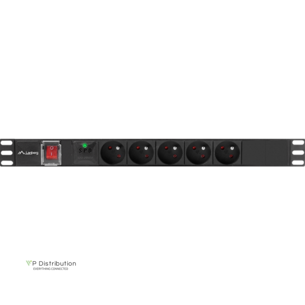 POWER DISTRIBUTION UNIT (PDU) 19" LANBERG 1U 16A 2M 5X FRENCH OUTLETS BLACK