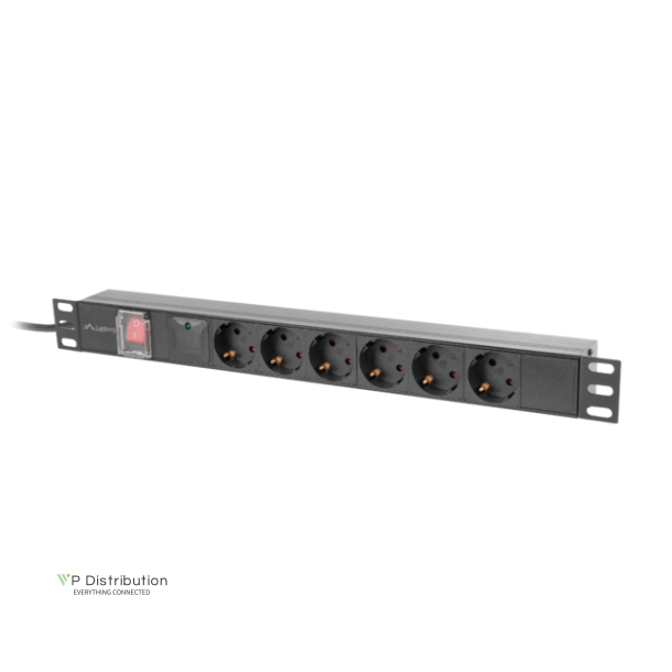 POWER DISTRIBUTION UNIT (PDU) 19" LANBERG 1U 16A 2M 6X SCHUKO OUTLETS BLACK
