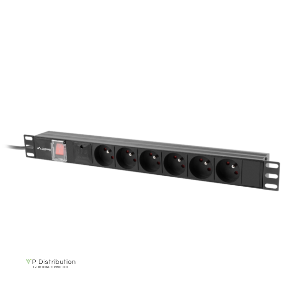 POWER DISTRIBUTION UNIT (PDU) 19" LANBERG 1U 10A 2M 6X FRENCH OUTLETS BLACK C14