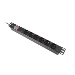 POWER DISTRIBUTION UNIT (PDU) 19" LANBERG 1U 10A 2M 6X FRENCH OUTLETS BLACK C14
