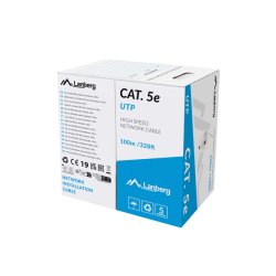 LAN CABLE CAT.5E UTP 100M SOLID CU GREY CPR + FLUKE PASSED LANBERG
