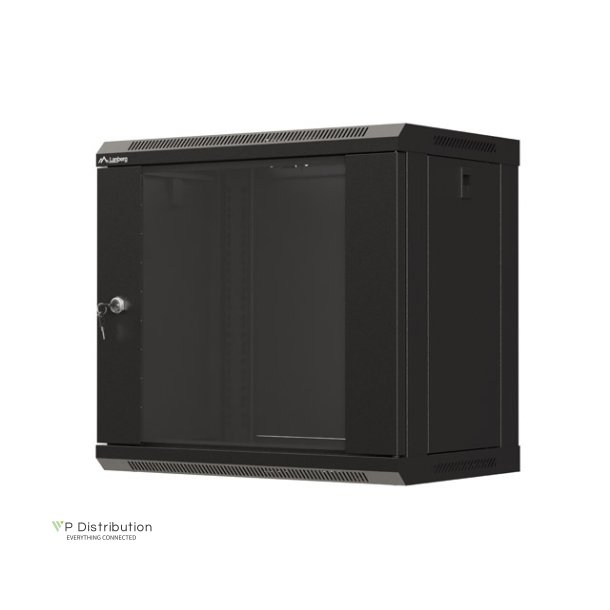 RACK CABINET 19" WALL-MOUNT 9U/540X350 (FLAT PACK) WITH GLASS DOOR BLACK LANBERG