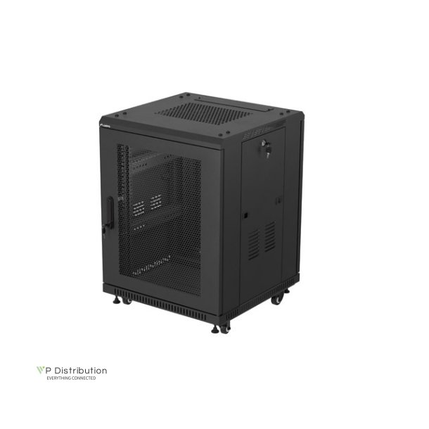 RACK CABINET 19" FREE-STANDING 15U/600X600 (FLAT PACK) WITH MESH DOOR BLACK LANBERG