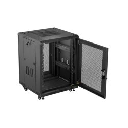 RACK CABINET 19" FREE-STANDING 15U/600X600 (FLAT PACK) WITH MESH DOOR BLACK LANBERG