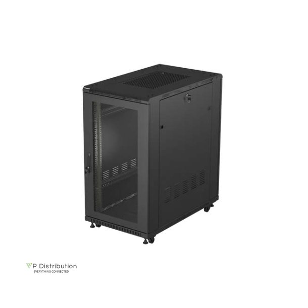 RACK CABINET 19" FREE-STANDING 22U/600X1000 (FLAT PACK) WITH MESH DOOR BLACK LANBERG