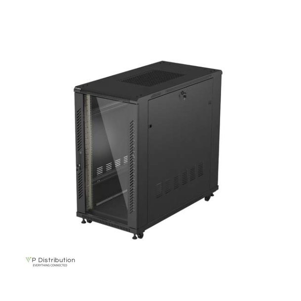 RACK CABINET 19" FREE-STANDING 22U/600X1200 (FLAT PACK) WITH GLASS DOOR BLACK LANBERG