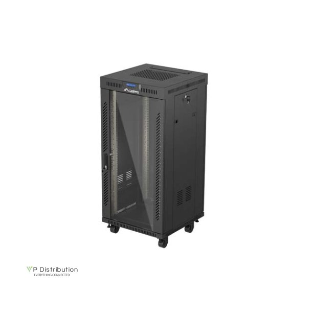 RACK CABINET 19" FREE-STANDING 24U/600X600 (FLAT PACK) WITH GLASS DOOR LCD BLACK LANBERG V2