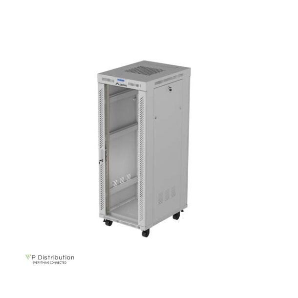 RACK CABINET 19" FREE-STANDING 32U/600X800 (FLAT PACK) WITH GLASS DOOR LCD GREY LANBERG V2