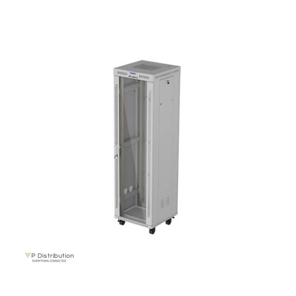 RACK CABINET 19" FREE-STANDING 42U/600X600 (FLAT PACK) WITH GLASS DOOR LCD GREY LANBERG V2