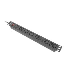 POWER DISTRIBUTION UNIT (PDU) 19" LANBERG 1U 16A 2M 4X C19 6X IEC C13 SOCKETS BLACK C20