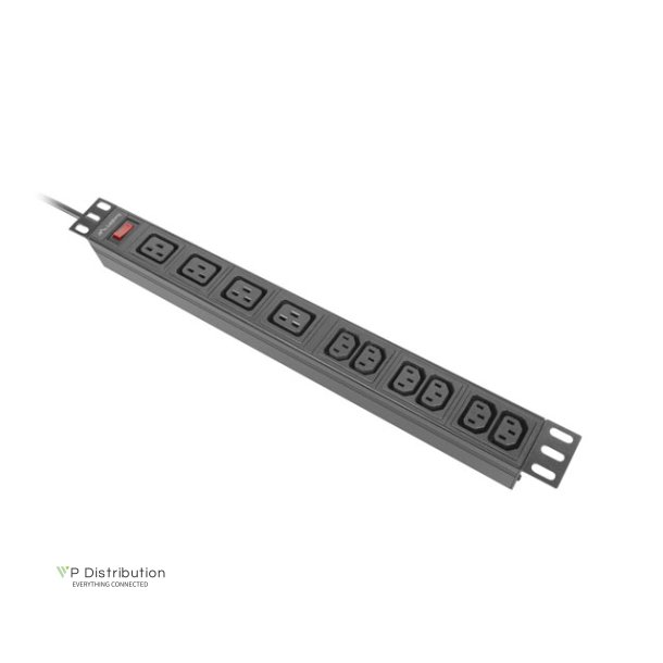 POWER DISTRIBUTION UNIT (PDU) 19" LANBERG 1U 16A 2M 4X C19 6X IEC C13 SOCKETS BLACK C20