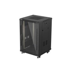 RACK CABINET 19" FREE-STANDING 18U/600X600 (FLAT PACK) WITH GLASS DOOR BLACK LANBERG