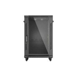 RACK CABINET 19" FREE-STANDING 18U/600X600 (FLAT PACK) WITH GLASS DOOR BLACK LANBERG