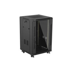 RACK CABINET 19" FREE-STANDING 18U/600X600 (FLAT PACK) WITH GLASS DOOR BLACK LANBERG