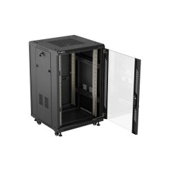 RACK CABINET 19" FREE-STANDING 18U/600X600 (FLAT PACK) WITH GLASS DOOR BLACK LANBERG